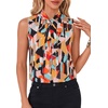 image:imageLYANER Womens Bow Tie Mock Neck Blouse Sleeveless Business Casual Tank Shirt Dressy Work TopsColorful Spliced Print
