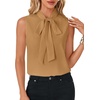 image:imageLYANER Womens Bow Tie Mock Neck Blouse Sleeveless Business Casual Tank Shirt Dressy Work TopsDark Khaki