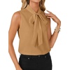 image:imageLYANER Womens Bow Tie Mock Neck Blouse Sleeveless Business Casual Tank Shirt Dressy Work TopsDark Khaki