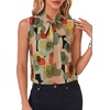 image:imageLYANER Womens Bow Tie Mock Neck Blouse Sleeveless Business Casual Tank Shirt Dressy Work TopsKhaki Green Geo