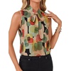 image:imageLYANER Womens Bow Tie Mock Neck Blouse Sleeveless Business Casual Tank Shirt Dressy Work TopsKhaki Green Geo