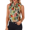 image:imageLYANER Womens Bow Tie Mock Neck Blouse Sleeveless Business Casual Tank Shirt Dressy Work TopsKhaki Green Geo