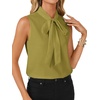 image:imageLYANER Womens Bow Tie Mock Neck Blouse Sleeveless Business Casual Tank Shirt Dressy Work TopsSolid Green