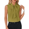 image:imageLYANER Womens Bow Tie Mock Neck Blouse Sleeveless Business Casual Tank Shirt Dressy Work TopsSolid Green