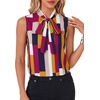 image:imageLYANER Womens Bow Tie Mock Neck Blouse Sleeveless Business Casual Tank Shirt Dressy Work TopsSquare Color Blocks