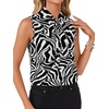 image:imageLYANER Womens Bow Tie Mock Neck Blouse Sleeveless Business Casual Tank Shirt Dressy Work TopsZebra Stripes