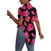 image:imageLYANER Womens Button Down Collar V Neck Open Front Short Sleeve Slit Hem Long Shirt Blouse TopsBlack With Rose Red