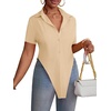 image:imageLYANER Womens Button Down Collar V Neck Open Front Short Sleeve Slit Hem Long Shirt Blouse TopsCreamy Apricot
