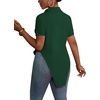 image:imageLYANER Womens Button Down Collar V Neck Open Front Short Sleeve Slit Hem Long Shirt Blouse TopsDark Green