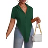 image:imageLYANER Womens Button Down Collar V Neck Open Front Short Sleeve Slit Hem Long Shirt Blouse TopsDark Green