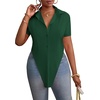 image:imageLYANER Womens Button Down Collar V Neck Open Front Short Sleeve Slit Hem Long Shirt Blouse TopsDark Green