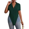 image:imageLYANER Womens Button Down Collar V Neck Open Front Short Sleeve Slit Hem Long Shirt Blouse TopsDark Lake Blue