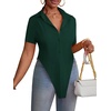 image:imageLYANER Womens Button Down Collar V Neck Open Front Short Sleeve Slit Hem Long Shirt Blouse TopsDark Lake Blue