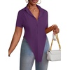 image:imageLYANER Womens Button Down Collar V Neck Open Front Short Sleeve Slit Hem Long Shirt Blouse TopsDark Purple