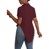 image:imageLYANER Womens Button Down Collar V Neck Open Front Short Sleeve Slit Hem Long Shirt Blouse TopsDark Red