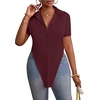 image:imageLYANER Womens Button Down Collar V Neck Open Front Short Sleeve Slit Hem Long Shirt Blouse TopsDark Red
