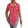 image:imageLYANER Womens Button Down Collar V Neck Open Front Short Sleeve Slit Hem Long Shirt Blouse TopsFloral Rose Pink