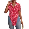 image:imageLYANER Womens Button Down Collar V Neck Open Front Short Sleeve Slit Hem Long Shirt Blouse TopsFloral Rose Pink