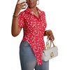 image:imageLYANER Womens Button Down Collar V Neck Open Front Short Sleeve Slit Hem Long Shirt Blouse TopsFloral Rose Pink