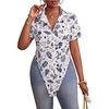 image:imageLYANER Womens Button Down Collar V Neck Open Front Short Sleeve Slit Hem Long Shirt Blouse TopsFloral White