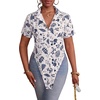 image:imageLYANER Womens Button Down Collar V Neck Open Front Short Sleeve Slit Hem Long Shirt Blouse TopsFloral White