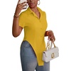 image:imageLYANER Womens Button Down Collar V Neck Open Front Short Sleeve Slit Hem Long Shirt Blouse TopsGinger