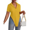 image:imageLYANER Womens Button Down Collar V Neck Open Front Short Sleeve Slit Hem Long Shirt Blouse TopsGinger