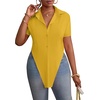 image:imageLYANER Womens Button Down Collar V Neck Open Front Short Sleeve Slit Hem Long Shirt Blouse TopsGinger