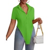 image:imageLYANER Womens Button Down Collar V Neck Open Front Short Sleeve Slit Hem Long Shirt Blouse TopsGrass Green