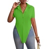 image:imageLYANER Womens Button Down Collar V Neck Open Front Short Sleeve Slit Hem Long Shirt Blouse TopsGrass Green