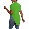image:imageLYANER Womens Button Down Collar V Neck Open Front Short Sleeve Slit Hem Long Shirt Blouse TopsGrass Green