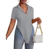 image:imageLYANER Womens Button Down Collar V Neck Open Front Short Sleeve Slit Hem Long Shirt Blouse TopsGray