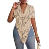 image:imageLYANER Womens Button Down Collar V Neck Open Front Short Sleeve Slit Hem Long Shirt Blouse TopsKhaki With Black