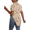 image:imageLYANER Womens Button Down Collar V Neck Open Front Short Sleeve Slit Hem Long Shirt Blouse TopsKhaki With Black
