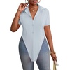 image:imageLYANER Womens Button Down Collar V Neck Open Front Short Sleeve Slit Hem Long Shirt Blouse TopsLight Blue01