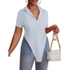 image:imageLYANER Womens Button Down Collar V Neck Open Front Short Sleeve Slit Hem Long Shirt Blouse TopsLight Blue01