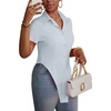 image:imageLYANER Womens Button Down Collar V Neck Open Front Short Sleeve Slit Hem Long Shirt Blouse TopsLight Blue01