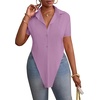 image:imageLYANER Womens Button Down Collar V Neck Open Front Short Sleeve Slit Hem Long Shirt Blouse TopsLight Purple