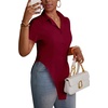 image:imageLYANER Womens Button Down Collar V Neck Open Front Short Sleeve Slit Hem Long Shirt Blouse TopsMagenta