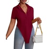 image:imageLYANER Womens Button Down Collar V Neck Open Front Short Sleeve Slit Hem Long Shirt Blouse TopsMagenta