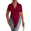 image:imageLYANER Womens Button Down Collar V Neck Open Front Short Sleeve Slit Hem Long Shirt Blouse TopsMagenta