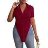 image:imageLYANER Womens Button Down Collar V Neck Open Front Short Sleeve Slit Hem Long Shirt Blouse TopsMagenta