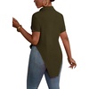 image:imageLYANER Womens Button Down Collar V Neck Open Front Short Sleeve Slit Hem Long Shirt Blouse TopsOlive Green