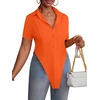 image:imageLYANER Womens Button Down Collar V Neck Open Front Short Sleeve Slit Hem Long Shirt Blouse TopsOrange