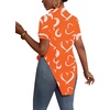 image:imageLYANER Womens Button Down Collar V Neck Open Front Short Sleeve Slit Hem Long Shirt Blouse TopsOrange With White