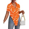 image:imageLYANER Womens Button Down Collar V Neck Open Front Short Sleeve Slit Hem Long Shirt Blouse TopsOrange With White