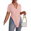 image:imageLYANER Womens Button Down Collar V Neck Open Front Short Sleeve Slit Hem Long Shirt Blouse TopsPink