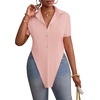 image:imageLYANER Womens Button Down Collar V Neck Open Front Short Sleeve Slit Hem Long Shirt Blouse TopsPink