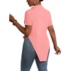 image:imageLYANER Womens Button Down Collar V Neck Open Front Short Sleeve Slit Hem Long Shirt Blouse TopsPink01