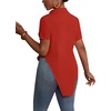 image:imageLYANER Womens Button Down Collar V Neck Open Front Short Sleeve Slit Hem Long Shirt Blouse TopsRed